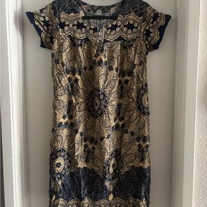 Women’s Navy and Cream Paisley Short Sleeve Dress